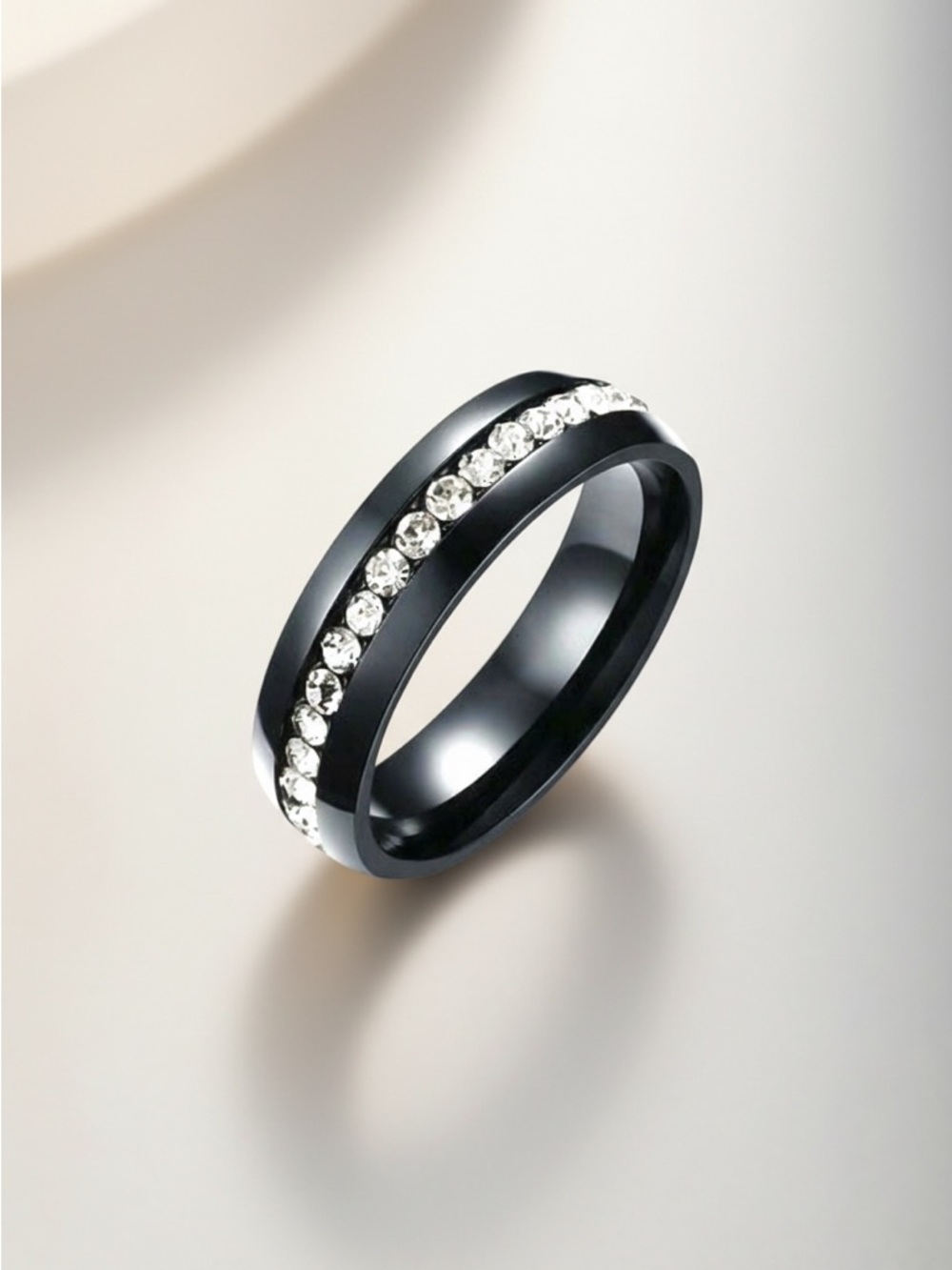 Black band ring Wedding Engagement Anniversary Gift Zircon inlay NWT
